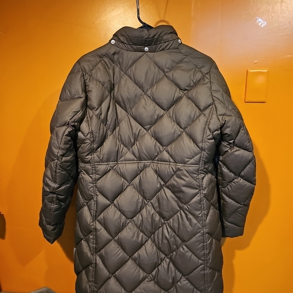 Eddie Bauer Puffer Jacket Womens Petite  Large Brown Long Down Nylon Parka - Picture 9 of 10